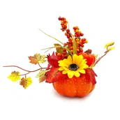 Sztuczne kwiaty - Stroik jesienny dynia sztuczna 20 cm - miniaturka - grafika 1