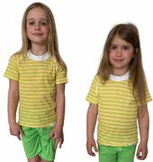 Odzież sportowa dziecięca - COOL kolorowy T-shirt dziecięca .120 .żółto-zielono-białe paski - miniaturka - grafika 1
