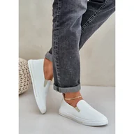 Trampki damskie - Wsuwane Eko Skórzane Damskie Tenisówki Trampki Z Napisem Jasnobeżowe beżowy - Inna marka - miniaturka - grafika 1