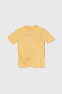 Guess t-shirt bawełniany dziecięcy kolor żółty - Koszulki dla dziewczynek - miniaturka - grafika 1