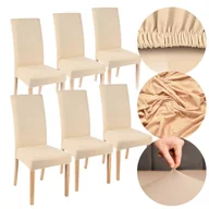 Pokrowce na meble - POKROWIEC NA KRZESŁO ZESTAW 6 SZT GUMKA UNIWERSALNE ELASTYCZNE JASNE BEŻOWE - miniaturka - grafika 1
