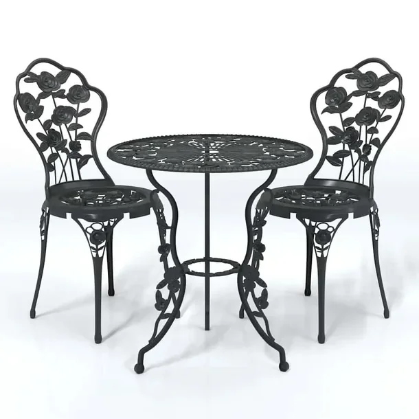 Zestaw Bistro do Ogrodu z Aluminium i Żeliwa, Czarny, Stół 59x59x67 cm,