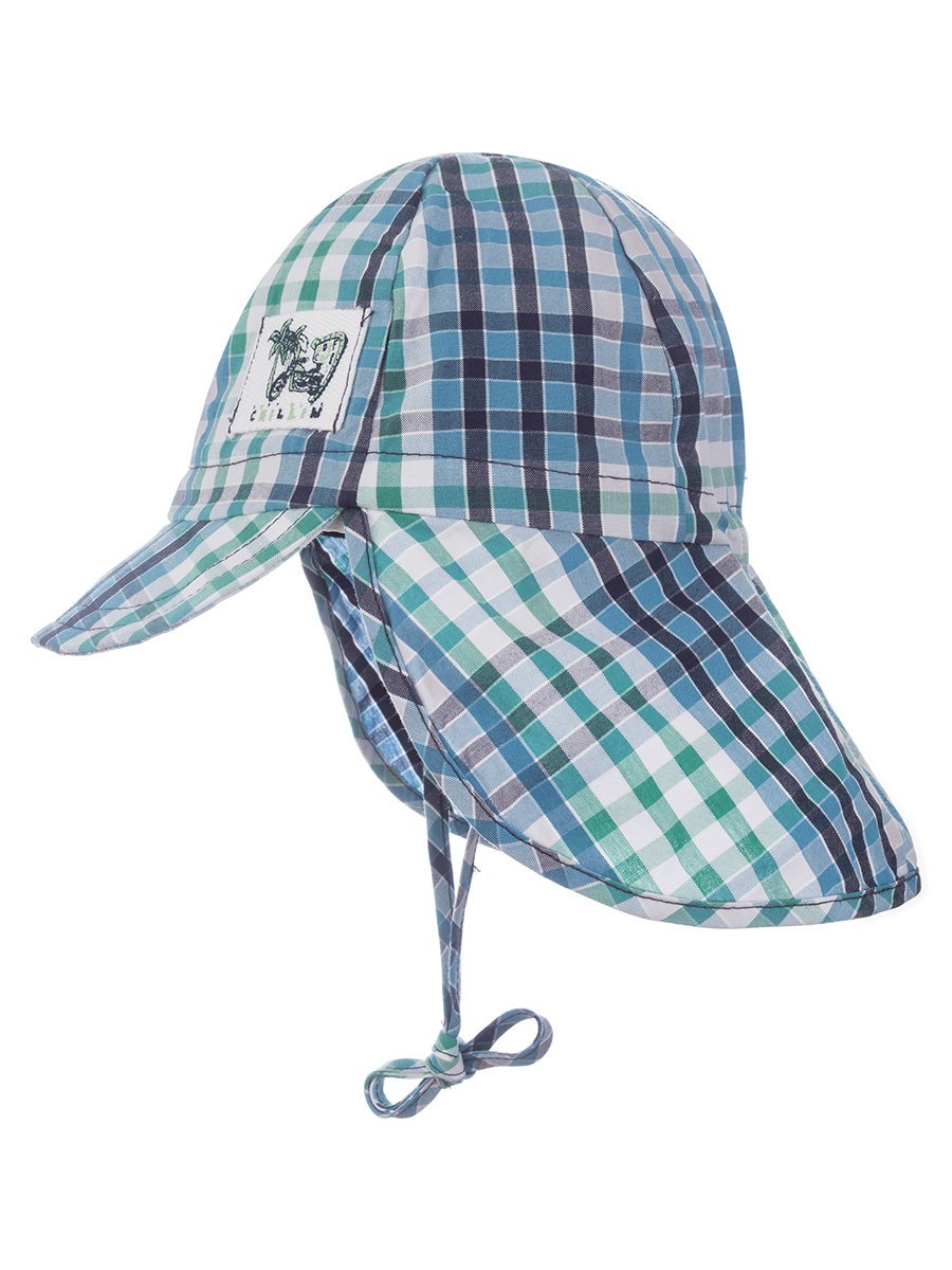 Chłopięca czapka sznurowana z daszkiem i ochroną na kark niebieska Döll