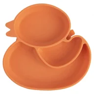 Miseczki i talerzyki dla dzieci - Talerz dla dziecka silikonowy dzielony pomarańczowa kaczka 19,5x19 cm O-129569 - miniaturka - grafika 1
