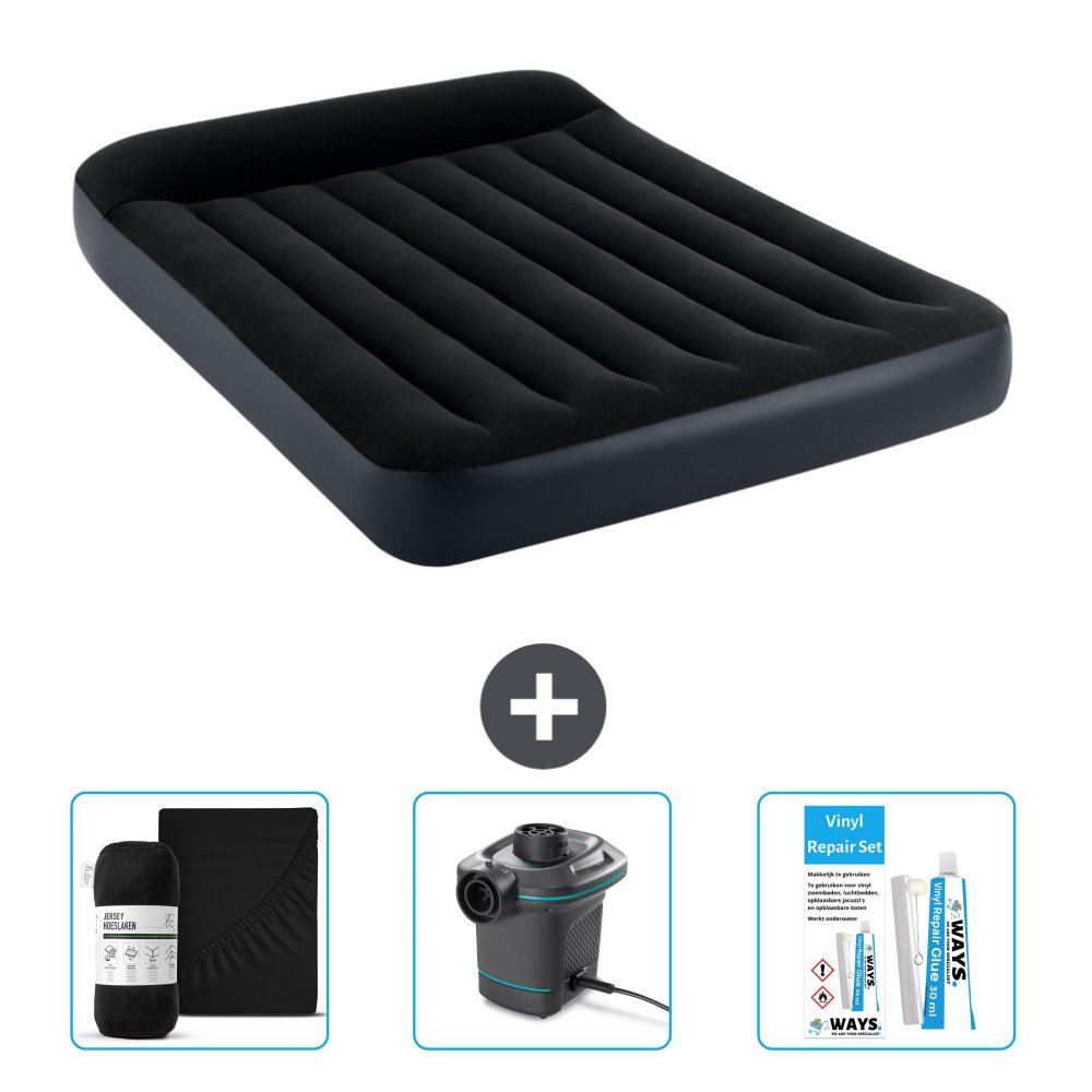 Łóżko powietrzne Intex - Łóżko podwójne - 137 x 191 x 25 cm - Ciemnoniebieski - Zawiera prześcieradło - Pompka i zestaw naprawczy