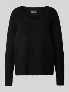 Sweter z dzianiny o kroju regular fit z dekoltem w serek model ‘ELLEN’ - Swetry damskie - miniaturka - grafika 1