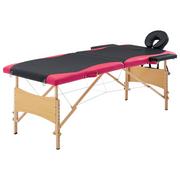 Stoły i łóżka do masażu - VidaXL Składany stół do masażu, 2 strefy, drewniany, czarno-różowy - miniaturka - grafika 1