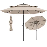 Parasole ogrodowe - Parasol przeciwsłoneczny 300 cm z oświetleniem solarnym LED, odporny na wiatr, stabilny, parasol tarasowy z korbą, na balkon (beżowy) - miniaturka - grafika 1