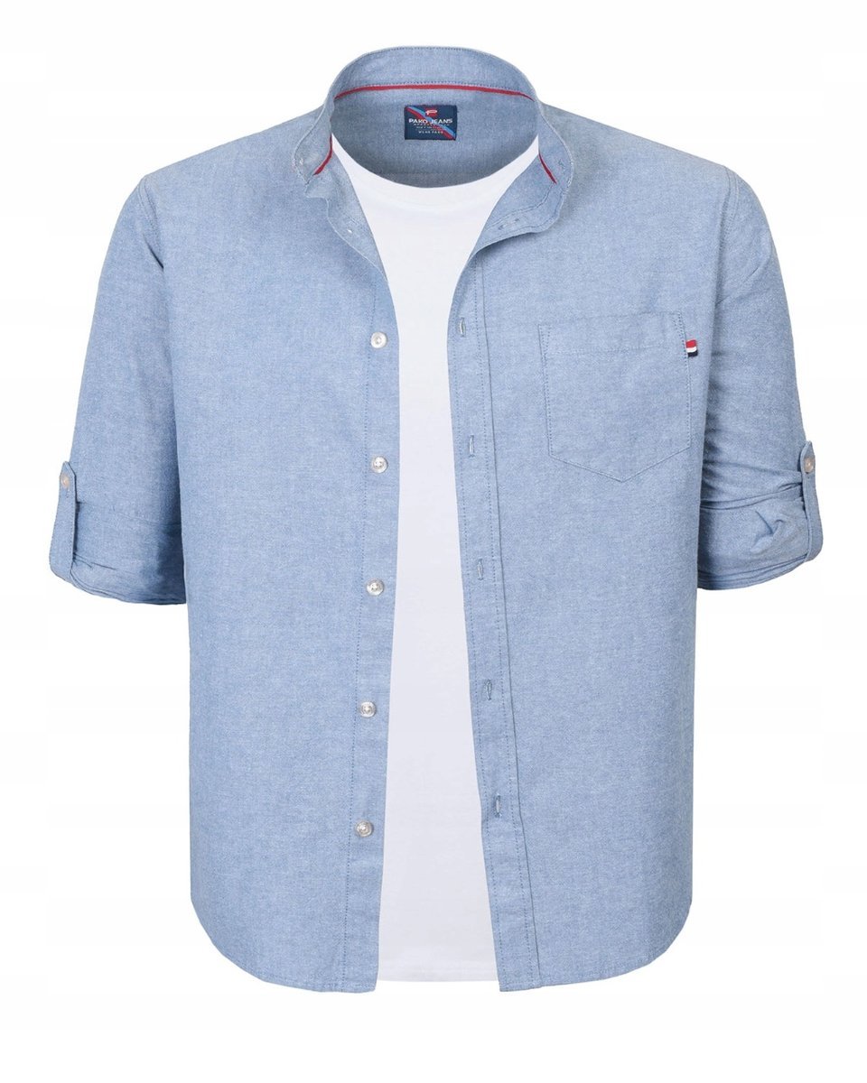 Modna Koszula Męska ze Stójką i Długim Rękawem Bawełna Slim Fit Pako Jeans