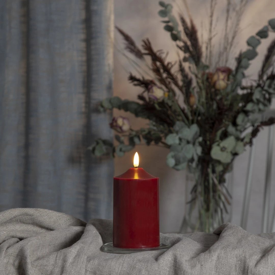 Świeca Led woskowa filarowa FLAMME TOP czerwona 15cm