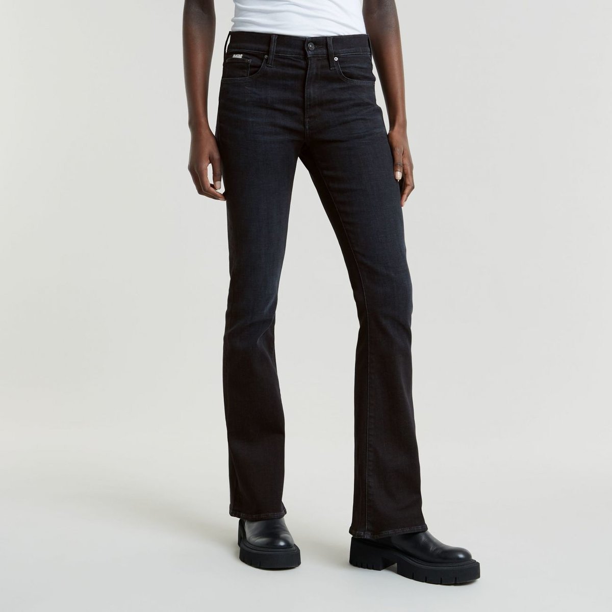 jeansy damskie g-star d21290-a634 g730 - 3301 flare worn in czarny vortex