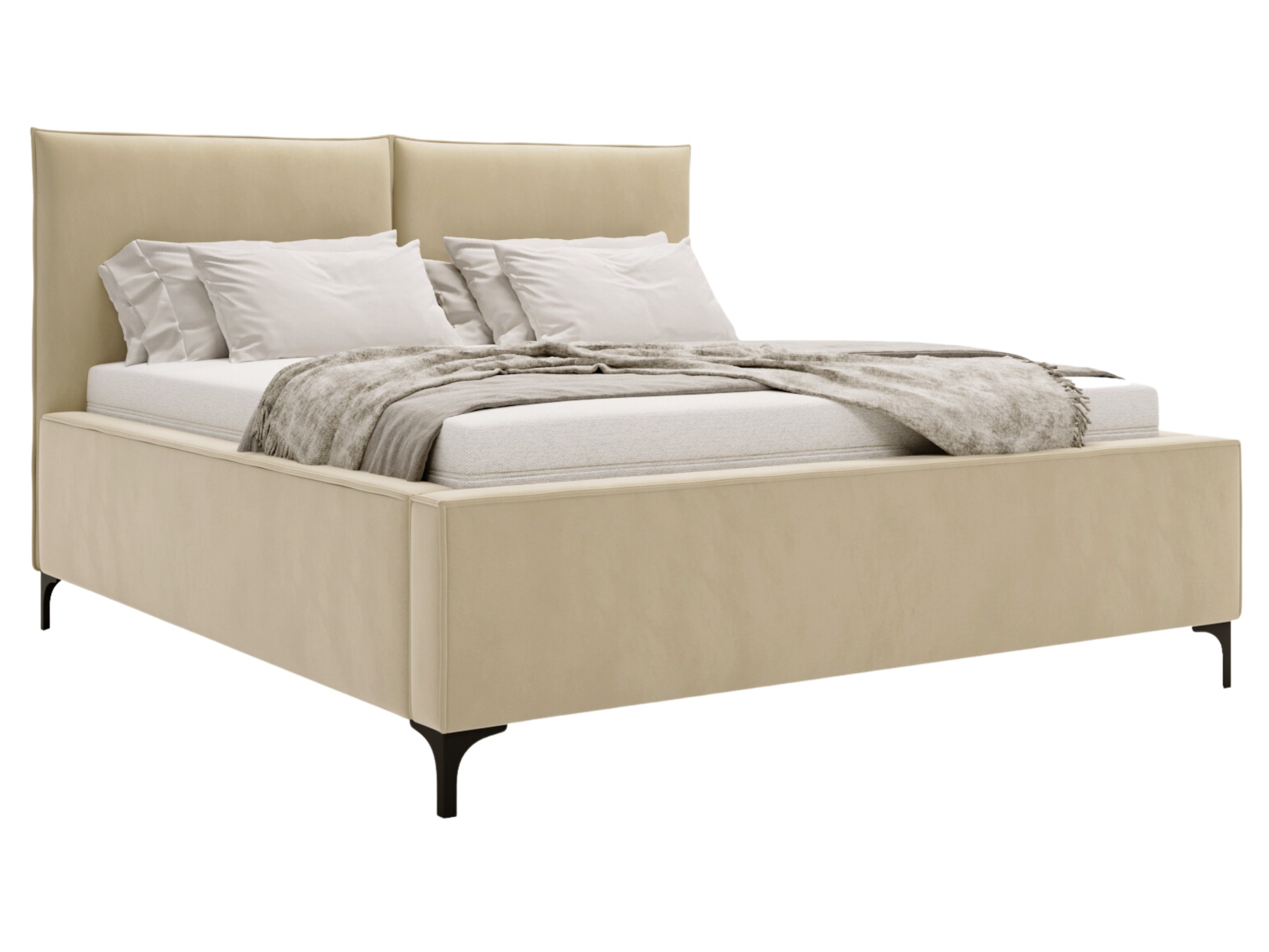 Besilio meble design łóżko tapicerowane 180x200 Lion - podstawa łóżka i metalowa rama - aksamitna tkanina - beżowy