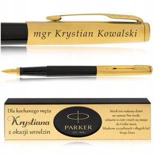 PIÓRO WIECZNE PARKER JOTTER CZARNE / ZŁOTE 24K + PUDEŁKO Z DEDYKACJĄ GRAWER - Pióra wieczne - miniaturka - grafika 1