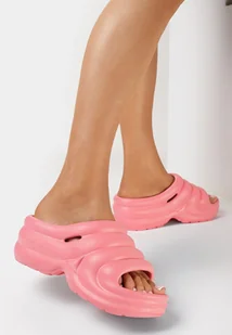 Fuksjowe Gumowe Klapki na Grubej Podeszwie z Ozdobnymi Paskami Tirna - Klapki i japonki damskie - miniaturka - grafika 1
