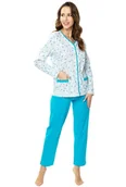 Piżamy damskie - Bawełniana piżama damska Anna : Kolor - Biały + Turkus - Druk, Rozmiar - 52 - miniaturka - grafika 1