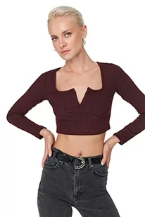 Trendyol Damska damska dopasowana Bodycon Cowl Neck dzianinowa bluzka koszulka, bordowa, XL, Burgund, XL - Body - miniaturka - grafika 1