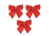 Ozdoby bożonarodzeniowe - Kokardy czerwone brokatowe - 12 cm - 3 szt. - miniaturka - grafika 1