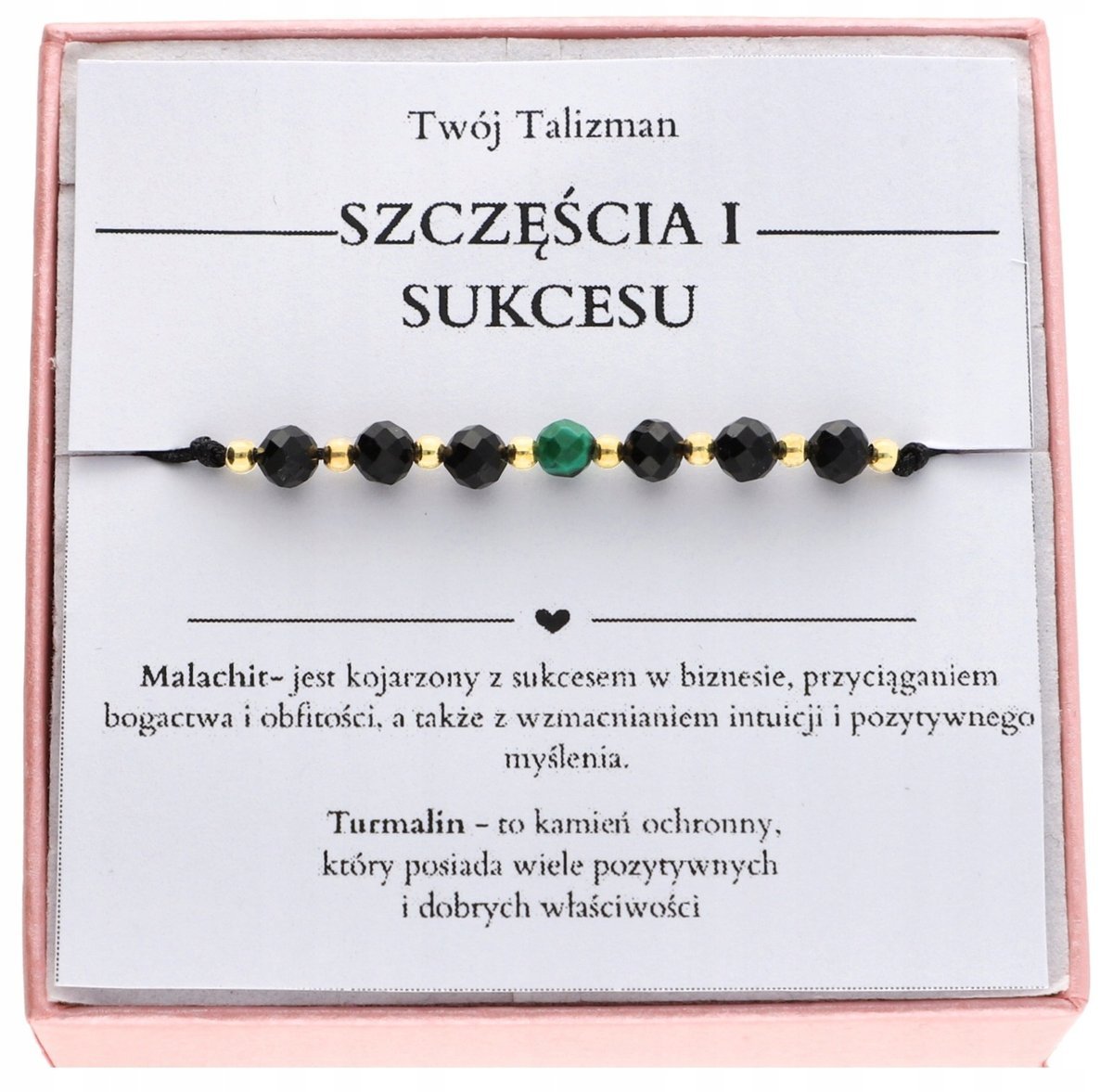 Bransoletka z turmalinem i malachitem SZCZĘŚCIA I SUKCESU TALIZMAN SR 925