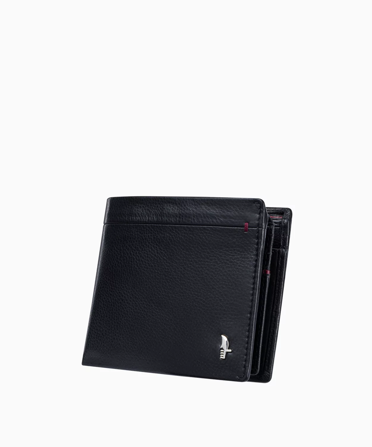 PUCCINI Czarny męski portfel skórzany z eleganckimi przeszyciami
