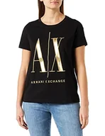 Koszulki i topy damskie - Armani Exchange Koszulka damska z logo Icon, krój regularny, Maxi Gold Embroidered Logo T-Shirt, czarna, ekstra mała, czarny, XS - miniaturka - grafika 1