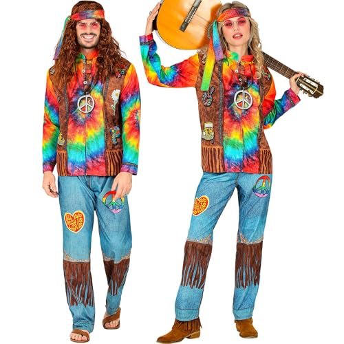 W WIDMANN MILANO Party Fashion – kostium hipisowski, bluzka, spodnie i opaska na głowę, strój Flower Power na karnawał i imprezę