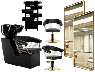 Zoe Zestaw myjnia fryzjerska + 2 x fotel fryzjerski hydrauliczny + 2 x konsola konsoleta + pomocnik kosmetyczny lustro do salonu fryzjerskiego misa ceramiczna armatura bateria słuchawka - Meble fryzjerskie - miniaturka - grafika 1