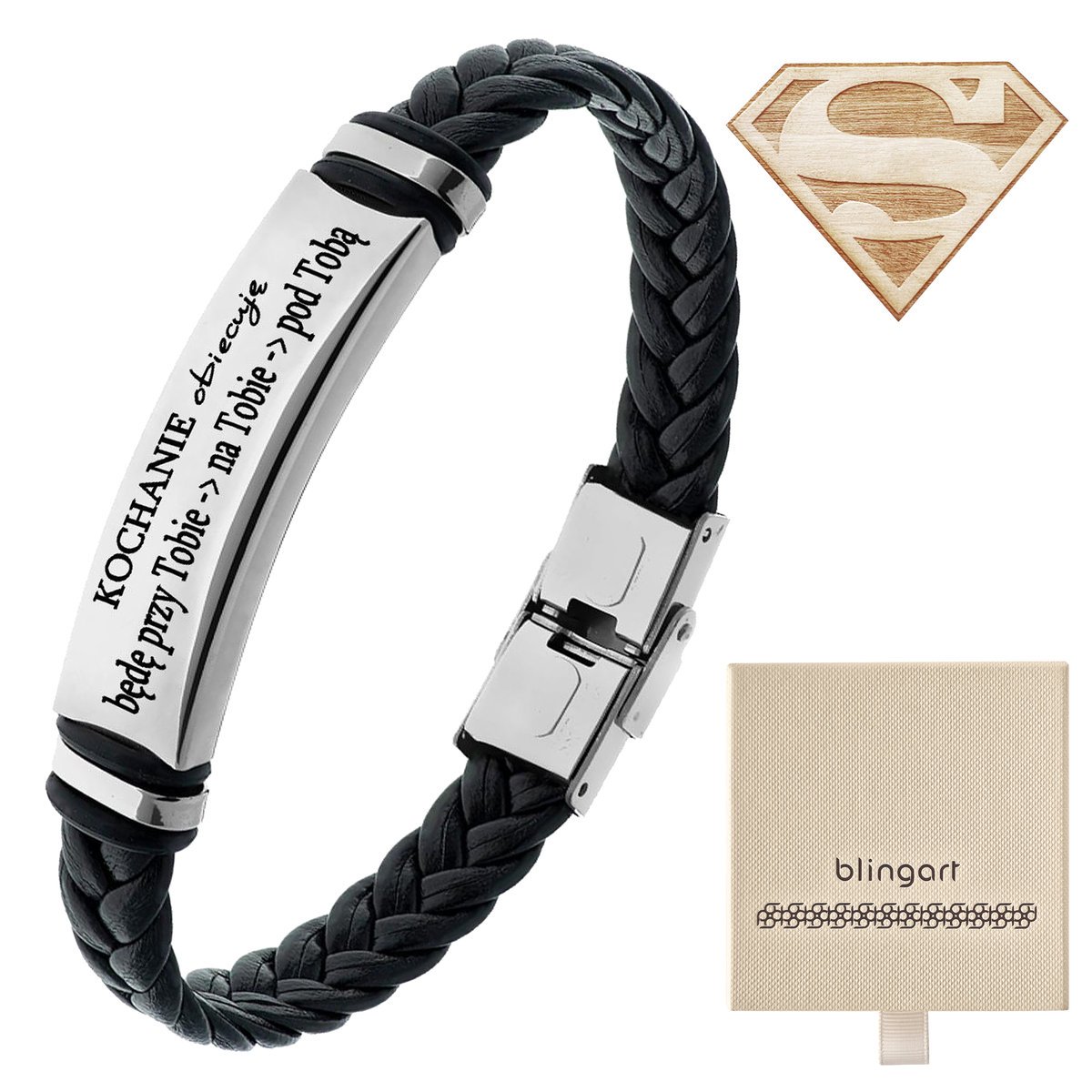 Bransoletka męska z grawerem SKÓRZANA zatrzaskowa