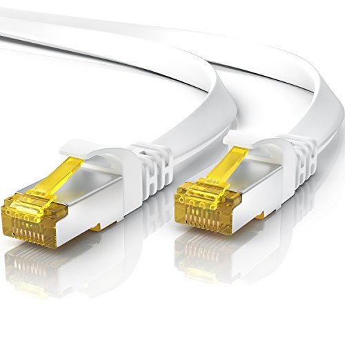 Primewire - 2 m 7-płaski kabel sieciowy CAT, 2-metrowy kabel Ethernet, Gigabit LAN 10 Gbps, łatane kable połączeniowe, kable instalacyjne CAT7 surowe U FTP PiMF wtyczki RJ45 kompatybilne z kotem 5 6,