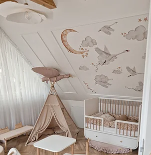 Łabędzie i księżyc Naklejka na ścianę dla dzieci - Naklejki na ścianę - miniaturka - grafika 1