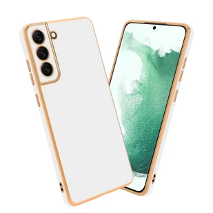 Pokrowiec Do Samsung Galaxy S22 PLUS Etui w Glossy Biały - Złoto TPU Silikonowe Obudowa Case Cover Cadorabo - Etui i futerały do telefonów - miniaturka - grafika 1