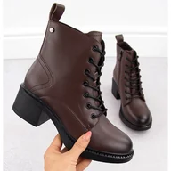 Botki damskie - Skórzane botki damskie na klocku brązowe Vinceza 66722 - miniaturka - grafika 1