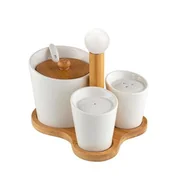 Cukiernice - Zestaw cukiernica, solniczka i pieprzniczka na bambusowej podstawce ADRIA - miniaturka - grafika 1