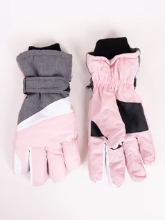 Rękawice narciarskie - YOCLUB Rękawiczki narciarskie damskie pięciopalczaste różowo-szare - grafika 1