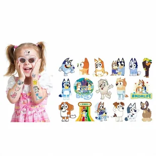 Tatuaże dla dzieci zmywalne dziecięce Bluey pieski niebieskie blue bingo D2 - Zabawki kreatywne - miniaturka - grafika 1