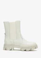 Botki damskie - Damskie sztyblety skórzane na platformie szarobeżowe 37 - miniaturka - grafika 1