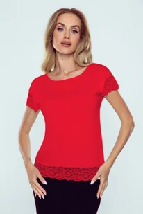 Bluzka damska z krótkim rękawem i koronką Suzette Eldar czerwona  S - Bluzki damskie Bluzka damska z krótkim rękawem i koronką Suzette Eldar czerwona  S - Bluzki damskie - miniaturka - grafika 1