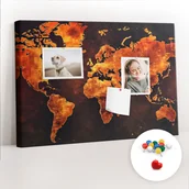 Tablice i flipcharty - Szkolna Tablica korkowa 60x40 cm, Kolorowe Pinezki, wzór Mapa świata - miniaturka - grafika 1