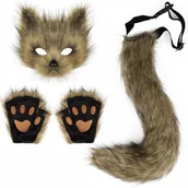 Dodatki do strojów karnawałowych - Przebranie lisa ogon pluszowa maska łapki na karnawał - miniaturka - grafika 1