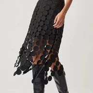 Spódnice - TEMU Daerling Damska Stylowa Czarna Plisowana Spódnica z Wycięciami - Możliwość Prania w Pralce, Półprzezroczysta, Uniwersalna na Każdą Porę Roku i - miniaturka - grafika 1