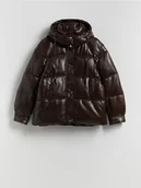 Kurtki damskie - Reserved - Pikowana kurtka z kapturem - ciemnobrązowy - miniaturka - grafika 1