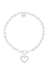 Bransoletka z pereł ze srebrnym sercem i kryształkami 18 cm - Bransoletki - miniaturka - grafika 1