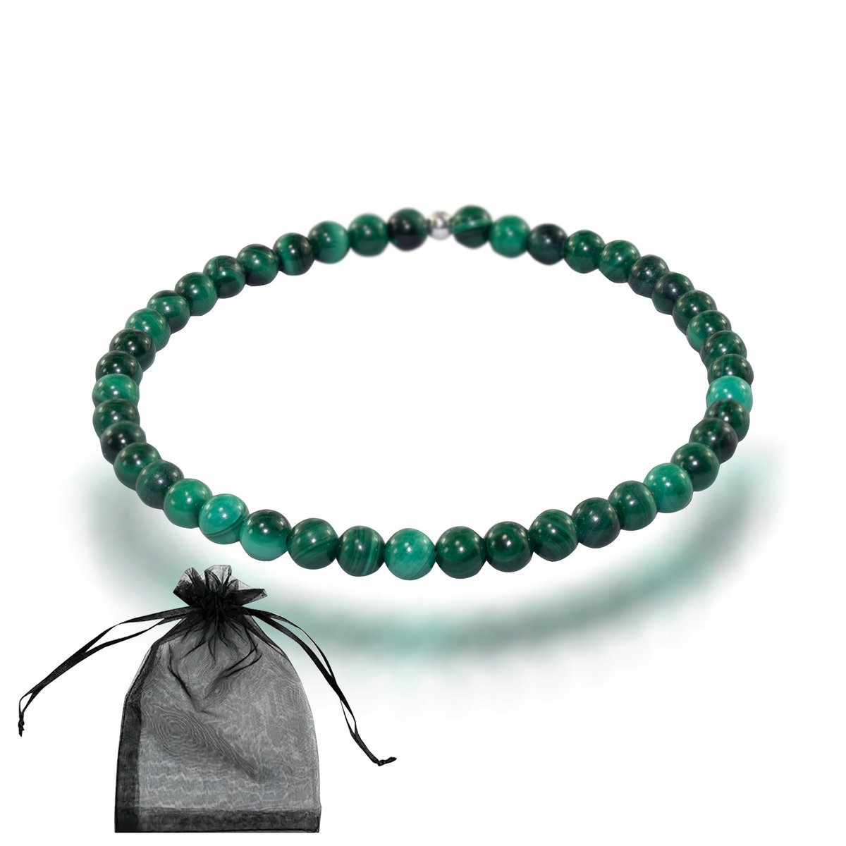 Bransoletka Naturalny Kamień Malachit kule 4mm na Gumce Srebro 925 dł 17cm, bez marki, AG00000166