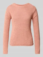 Swetry damskie - Sweter z dzianiny o kroju slim fit z mieszanki bawełny z prążkowanym dekoltem w łódkę - miniaturka - grafika 1