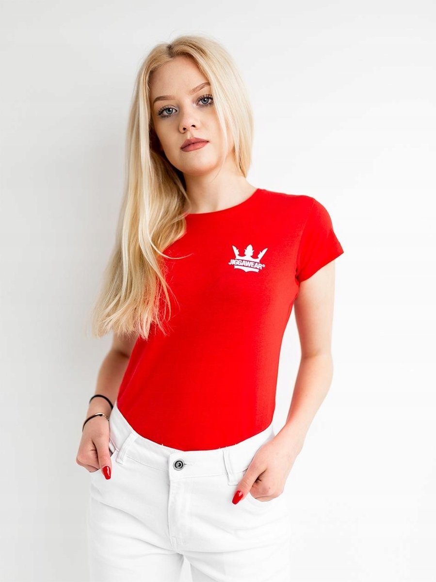 T-SHIRT Koszulka DAMSKA BAWEŁNIANA KLASYCZNA JIGGA logo Czerwona XL