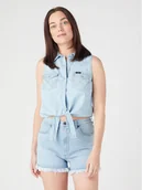 Koszulki i topy damskie - Wrangler Top W5WTHWXAZ 112334379 Błękitny Regular Fit - miniaturka - grafika 1