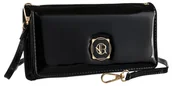 Torebki damskie - Torebko-portfel damski Rovicky lakierowany z paskiem na ramię kieszenie na telefon i karty, czarny - miniaturka - grafika 1