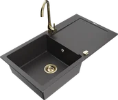 Zlewozmywaki z baterią - Mexen Leo zlewozmywak granitowy 1-komorowy z ociekaczem i baterią kuchenną Telma, czarny nakrapiany - 6501-76-670200-50 - miniaturka - grafika 1
