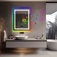 Lustra - WISFOR Lustro łazienkowe LED z głośnikiem Bluetooth, 70×90 cm Lustro ścienne RGB Lustro łazienkowe z oświetleniem ściemnianym bezmgielnym przełącznikiem dotykowym - miniaturka - grafika 1