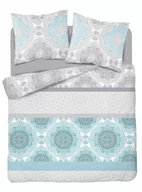 Pościel - Pościel flanelowa, bawełniana, szaro-błękitna, boho, 160x220 cm, 3-elementowa - miniaturka - grafika 1