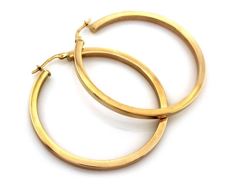 Złote kolczyki 585 duże klasyczne koła 14kt o kanciastym przekroju bez kamieni